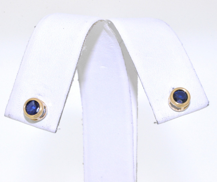 14K Yellow Gold Bezel Set Sapphire Stud Earrings 42002340