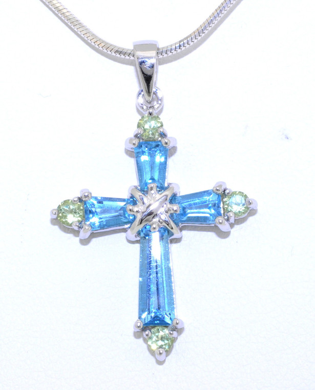 10K White Gold Blue Topaz Peridot Cross Charm 59210030 | Shin Brothers*