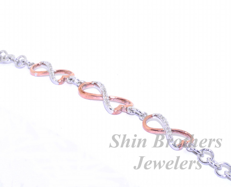 Sterling Silver with Pink Gold Plating Diamond Infinity Bracelet 82010455