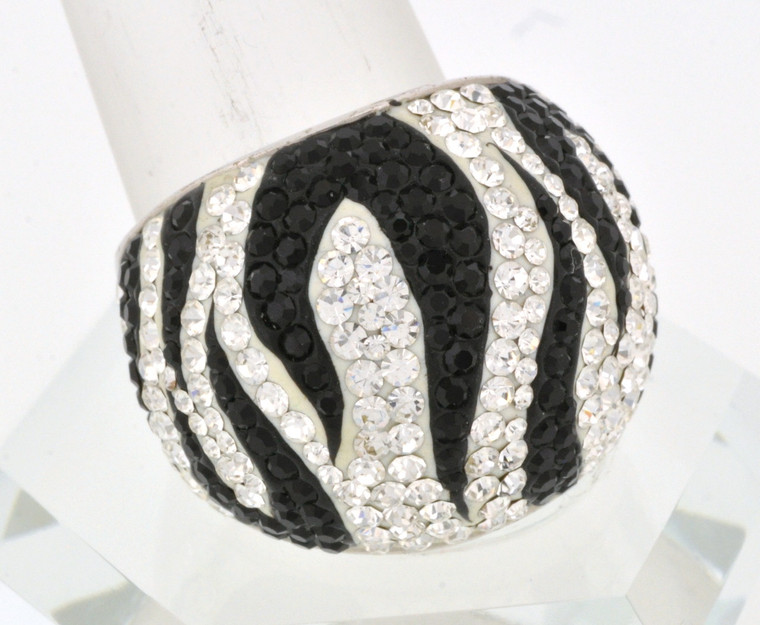 Sterling Silver Black and White CZ Dome Ring 81210048