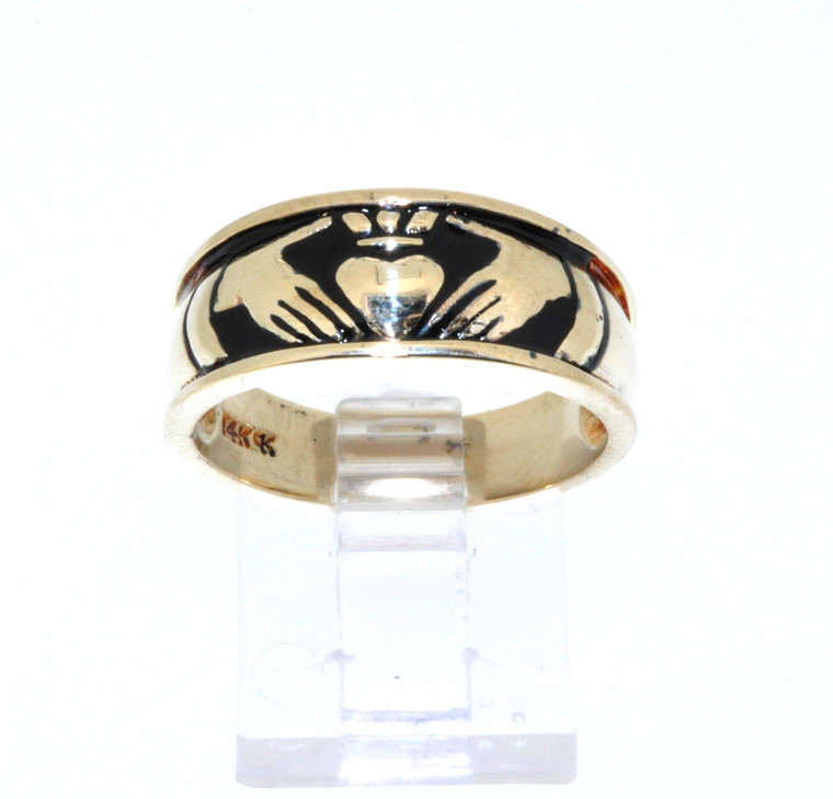 14K Yellow Gold Claddagh Ring With Black Enamel 10000516 | Shin Brothers*