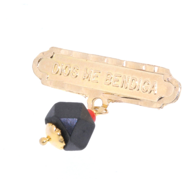 14K Yellow Gold Onyx "God Bless You" Charm Pin 53000018