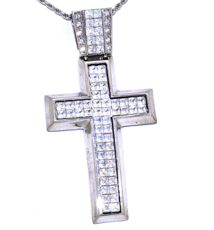 14K White Gold CZ Cross Pendant 52000477 | Shin Brothers**