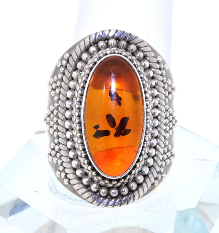 Sterling Silver Amber Ring 81010217