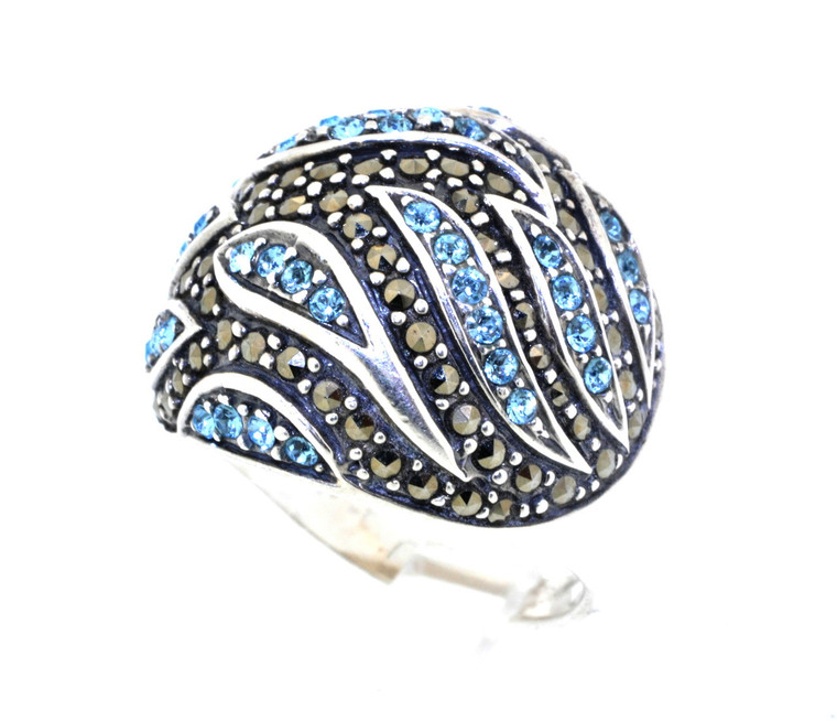 Sterling Silver Blue Topaz and Marcasite Ring 81010221