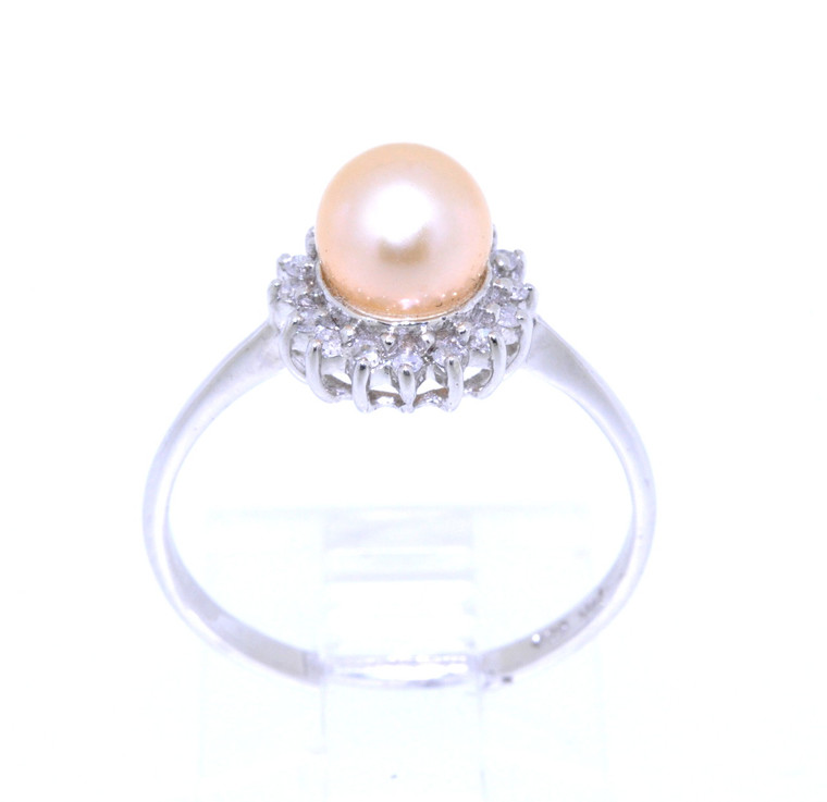 14k White Gold Pink color Pearl and Diamond  Ring 12002293 | Shin Brothers* 