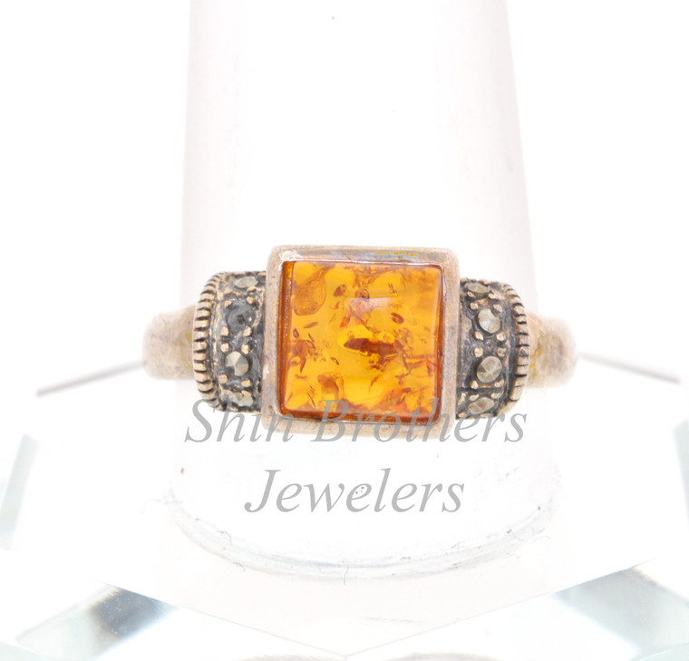 Sterling Silver Amber and Marcasite Ring 81010322