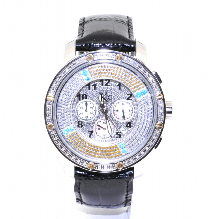 KC Stainless Steel Genuine Black Leather Multicolor Dial Watch 61060003  By Shin Brothers* 