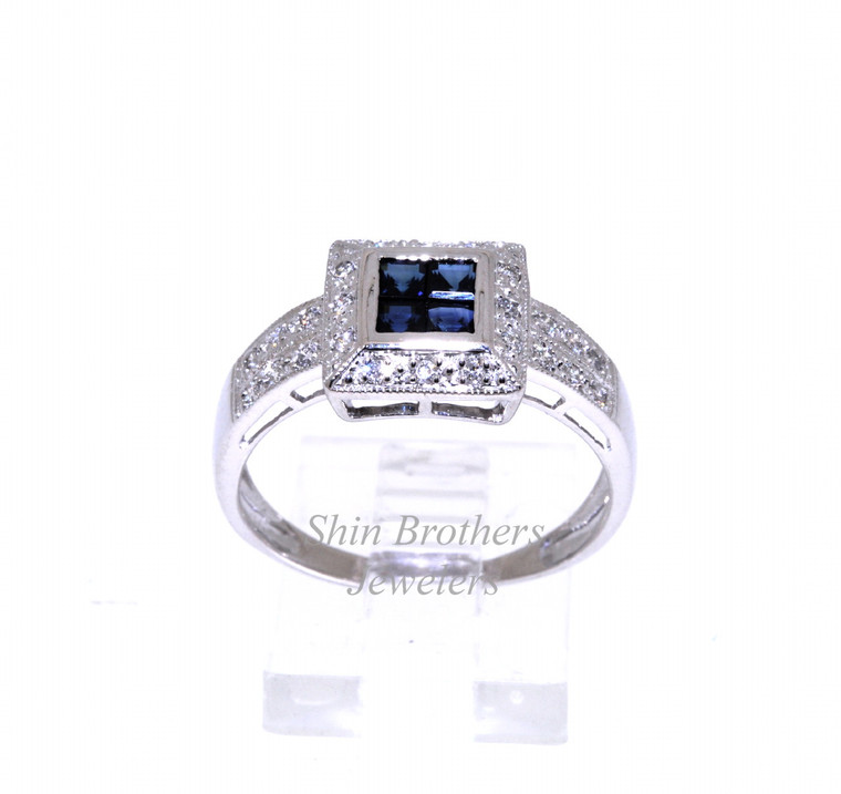 14K White Gold Sapphire and Diamond Ring 12002425 | Shin Brothers* 