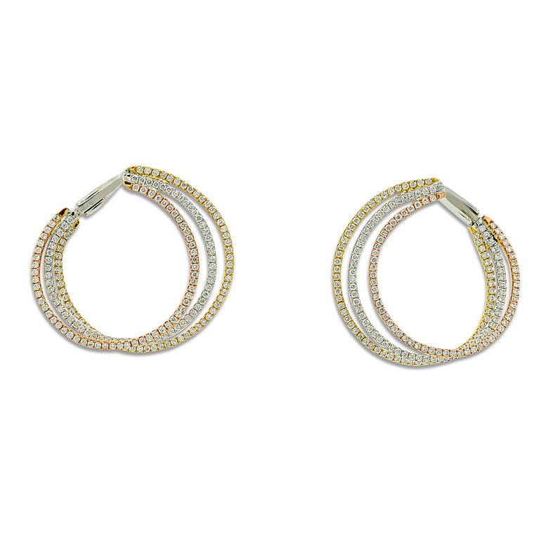 18K Tricolor Gold Diamond Triple Hoop Earrings 41002219 | Shin Brothers*