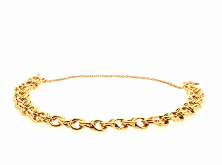 14K Yellow Gold Charm Bracelet With Safety Chain By Shin Brothers* 