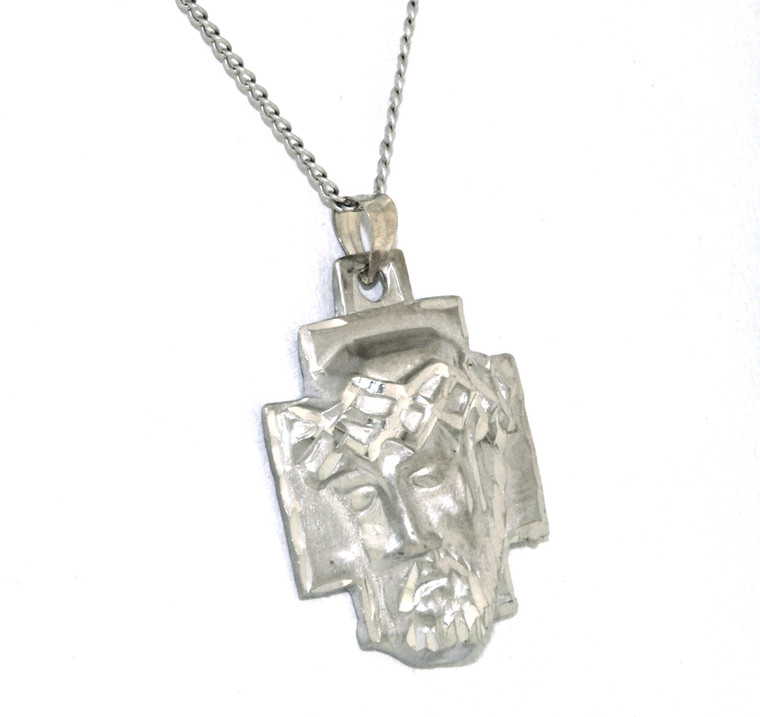 Solid 14K White Gold Christ Head Diamond Cut Charm 50002963