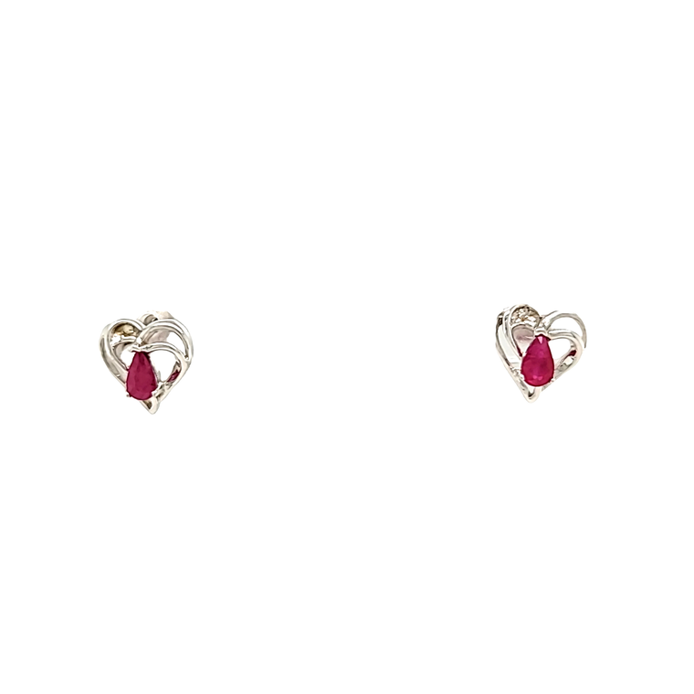 14K White Gold Diamond and Ruby Heart Earrings 42002553