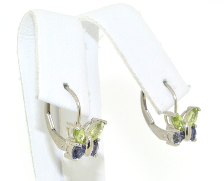 14K White Gold Peridot and Lolite Gemstone Butterfly Earrings | Shin Brothers* 