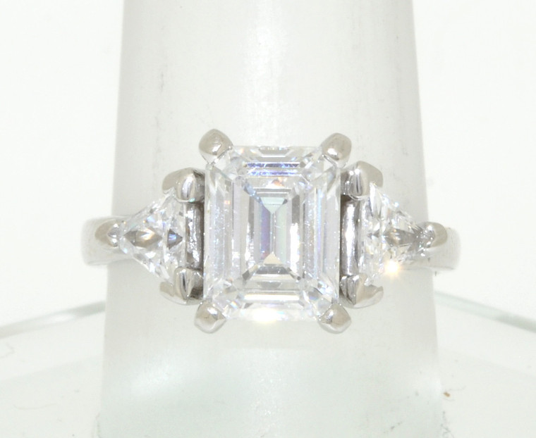 14K White Gold 3-stone CZ Engagement Ring 12001048