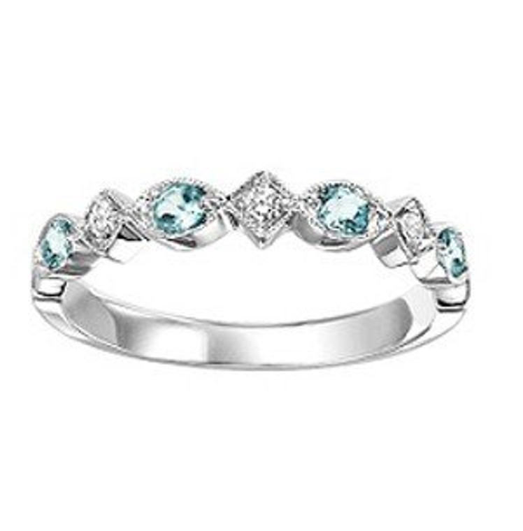 14K White Gold Blue Topaz & Diamond Stackable Ring 12003055 | Shin Brothers*