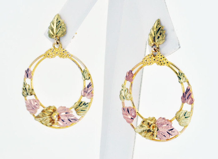10K Tricolor Gold Leaf Hoop Earrings 49000006 | Shin Brothers*