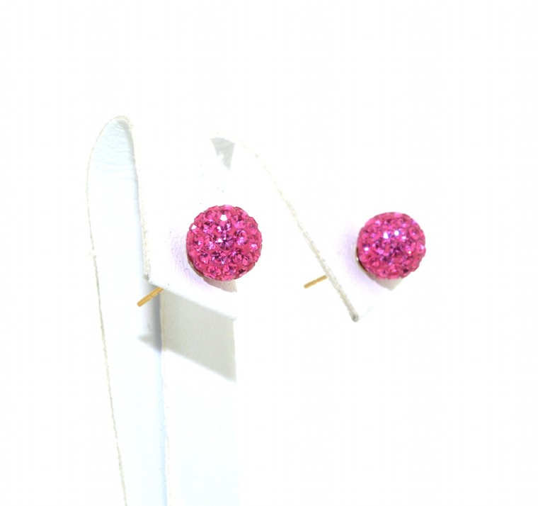 14K Yellow Gold CZ Pink Ball Stud Earrings 42002572