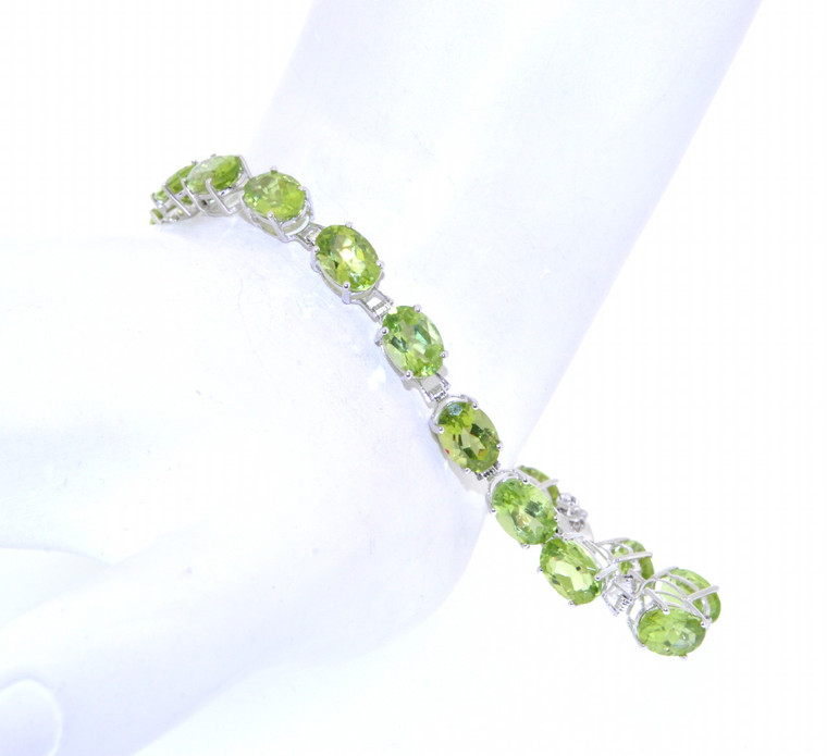 14K White Gold Peridot 7" Stone Bracelet  22000668