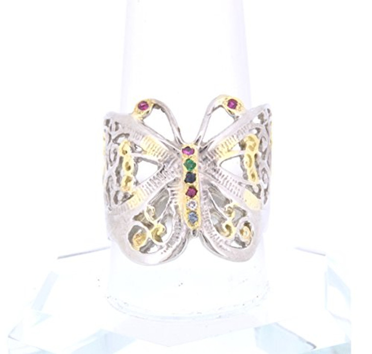 Sterling Silver  Two Tone Color CZ Butterfly Ring 81010360 | Shin Brothers*