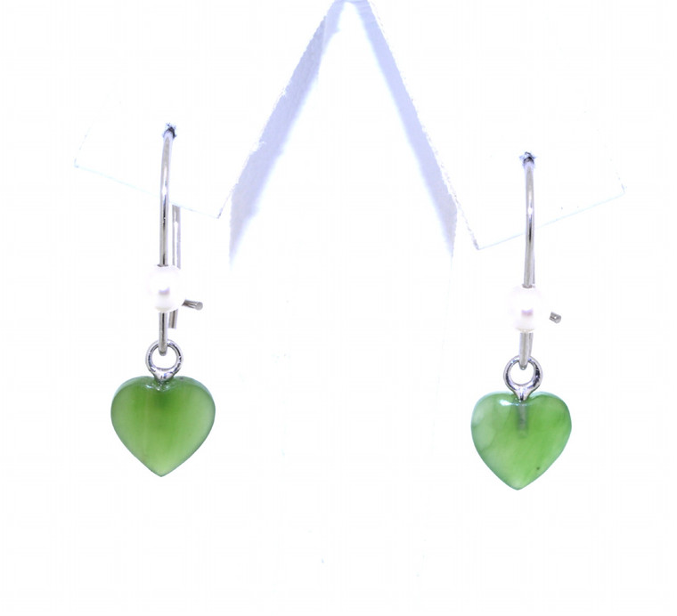 14K White Gold Heart Jade Pearl Hanging Earrings | Shin Brothers*  42002595