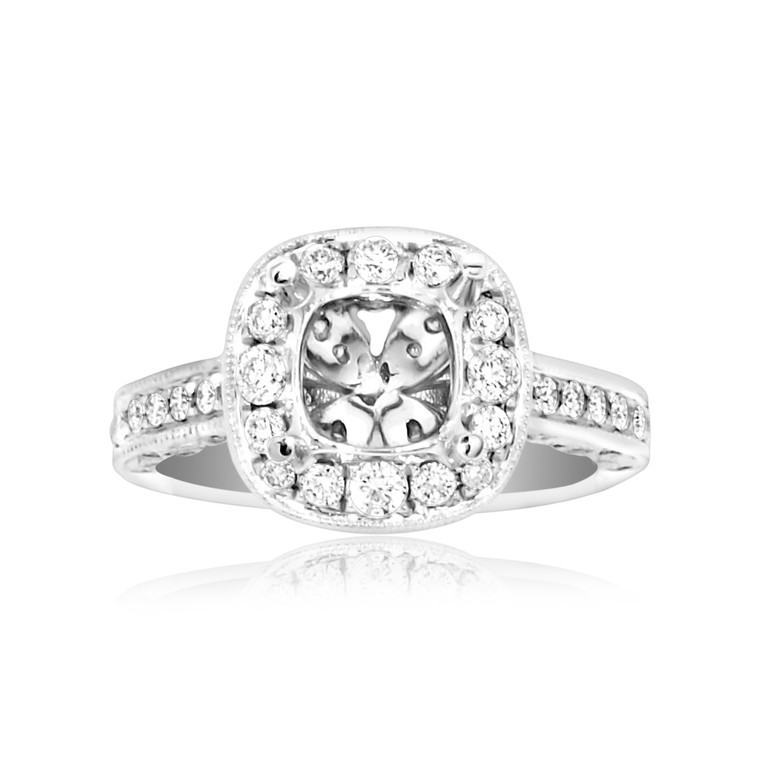 18K White Gold 0.95 ct Diamond Halo Engagement Ring Setting 11005192 | Shin Brothers* 