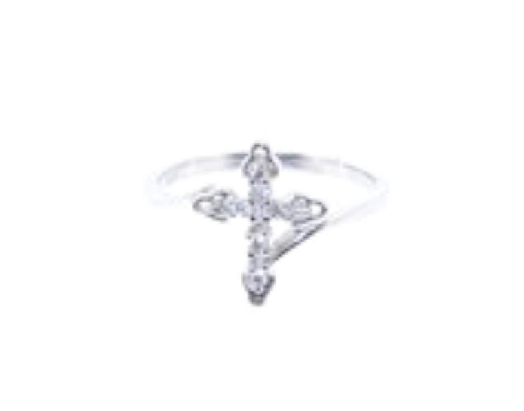 14K White Gold Diamond Cross Ring 11003215 | Shin Brothers Inc