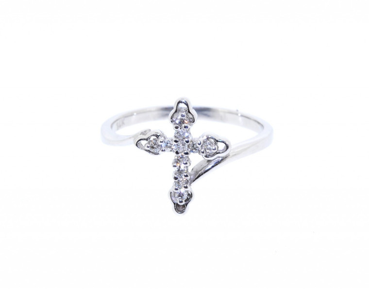 10K White Gold Diamond Cross Ring 19100031 | Shin Brothers*