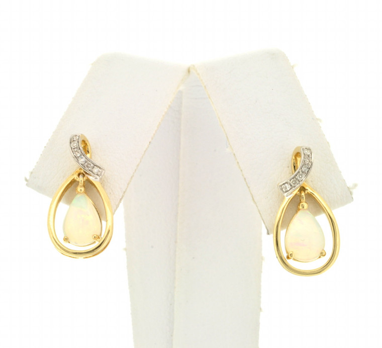 14K Yellow Gold Diamond Opal Hanging Earrings 42002597