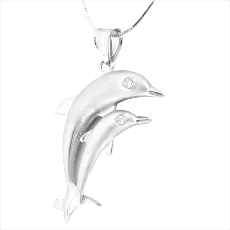 14K White Gold Diamond Double Dolphins Charm 51001687 | Shin Brothers * 