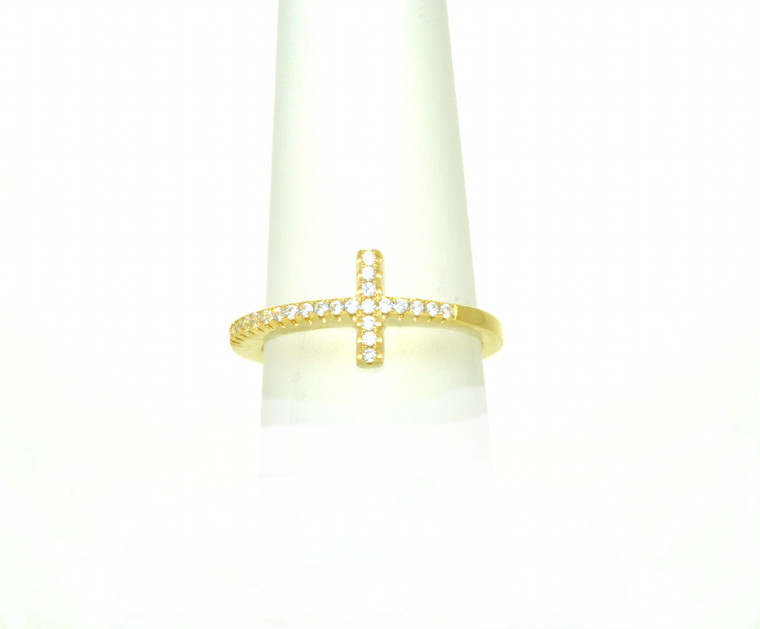 Silver Yellow Gold Plated CZ Cross Ring 81210099 By Shin Brothers Jewelers*