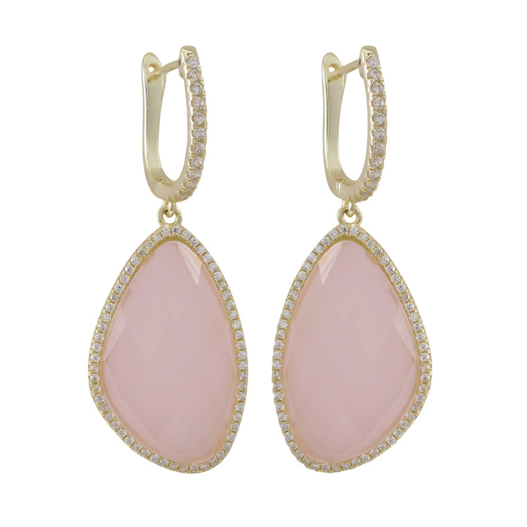 Gold Plated Sterling Silver Rose Quartz Semi Precious Faceted Stone Lever Back Earrings 84010366
