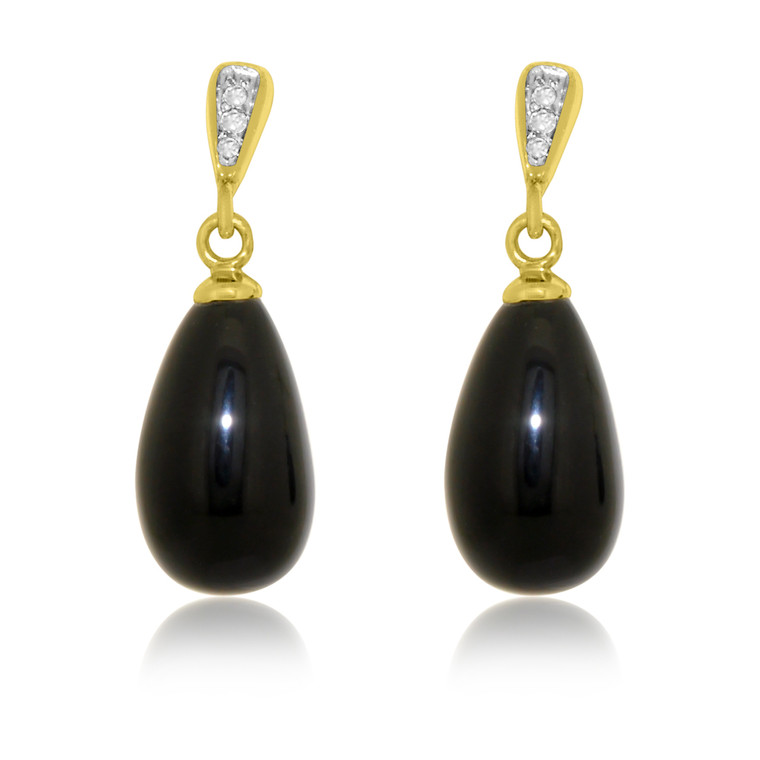 14K Yellow Gold Tear Drop Onyx Hanging Earrings 42002653 | Shin Brothers*