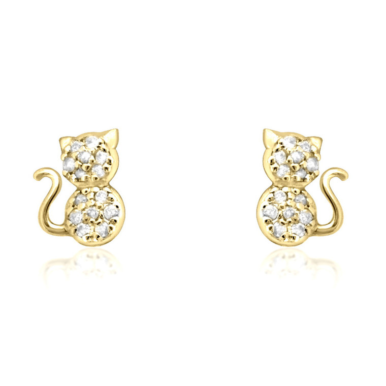 14K Yellow Gold Diamond Cat Earrings 41002069 | Shin Brothers*