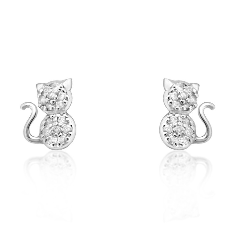 14K White Gold Diamond Cat Earrings 41002068 | Shin Brothers*