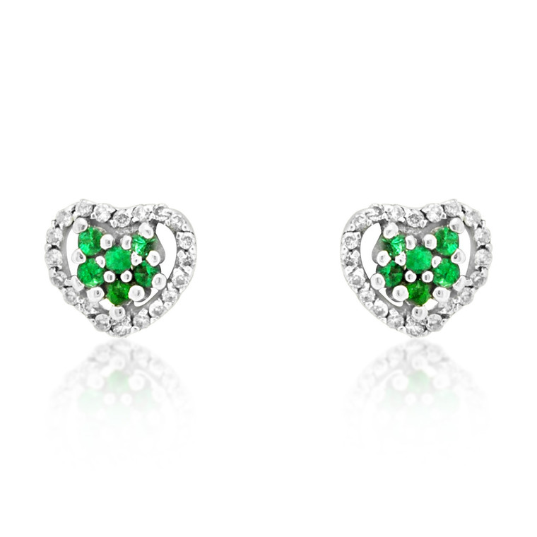 14K White Gold Emerald/Diamond Heart Stud Earrings 41000731 | Shin Brothers*