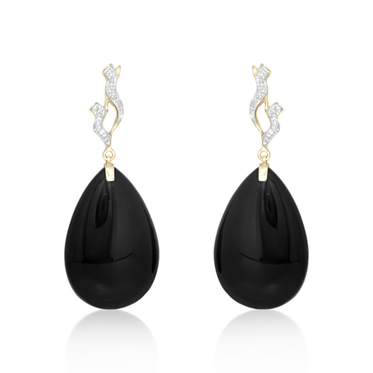 14k Yellow Gold Diamond and Onyx Hanging Earrings 42002643