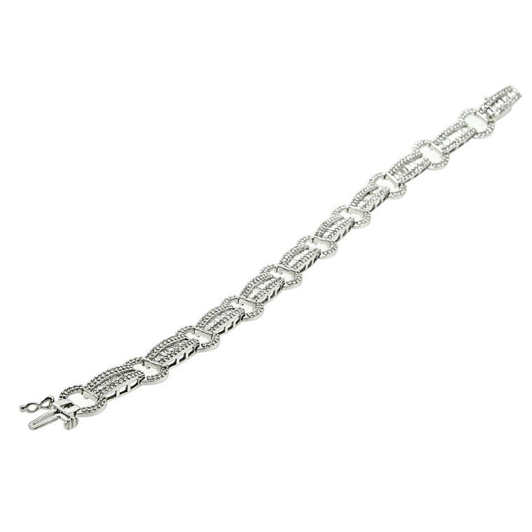 14K White Gold Baguette Diamond Fancy Bracelet