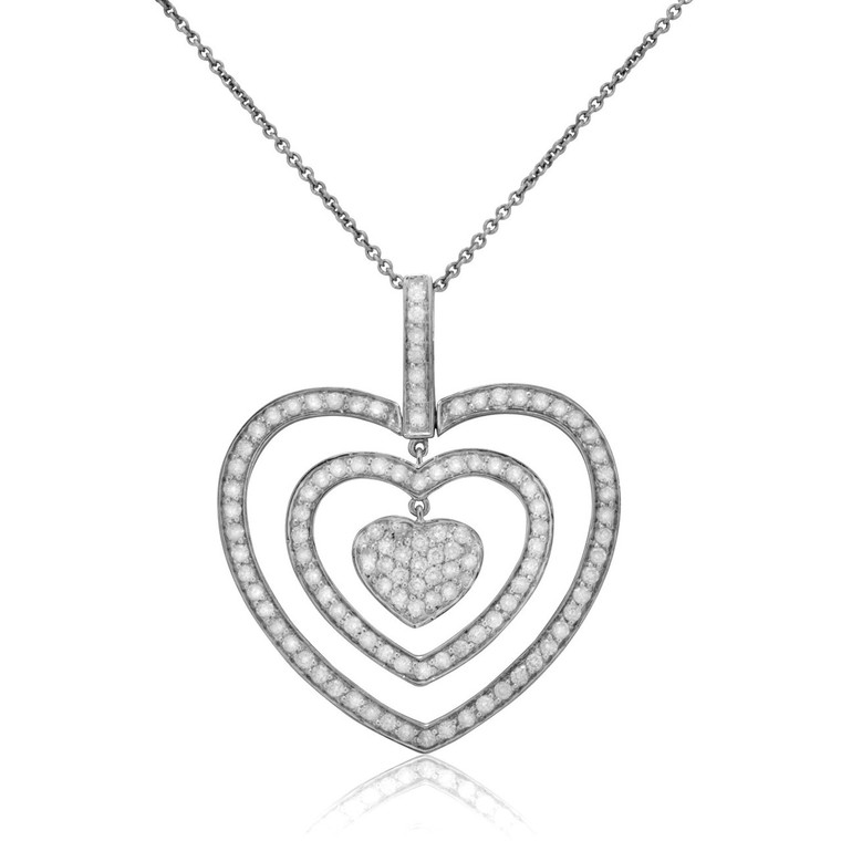 14K White Gold Heart Diamond Pendant