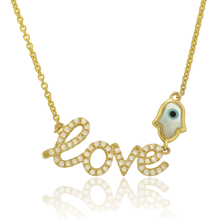 14K Yellow Gold Diamond Love Evil Eye Necklace 18" 31000651  By Shin Brothers