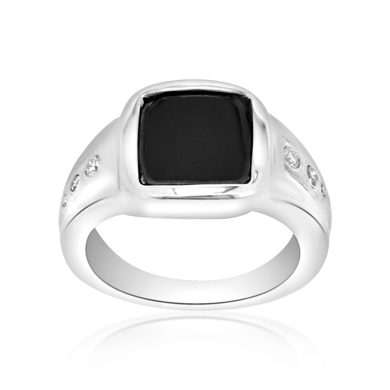 14K White Gold Men's Diamond/Onyx Ring 12001401 | Shin Brothers* 