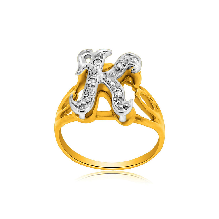 14K Two Tone Gold Diamond Initial 'K' Ring  11005327| Shin Brothers * 