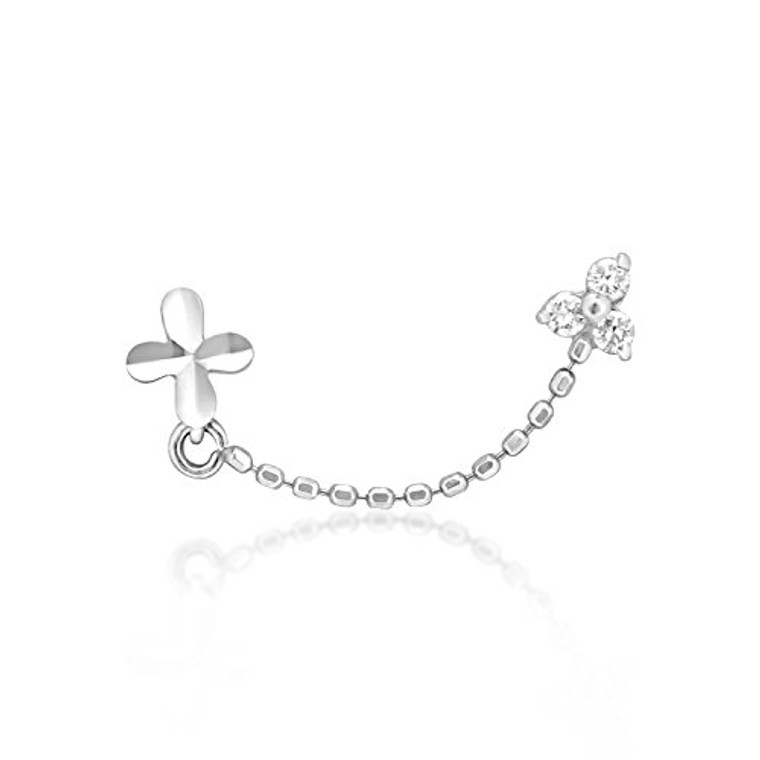 One Single CZ Double Pierced 14K White Gold Cross Earring 42002687