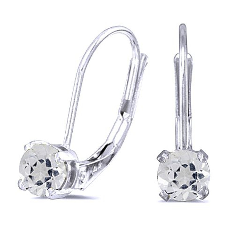 14k White Gold Round White Topaz Lever Back Earrings 04 | Shin Brothers*