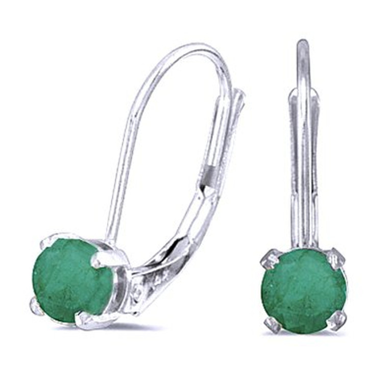 14k White Gold Round Emerald Lever Back Earrings 05 | Shin Brothers*