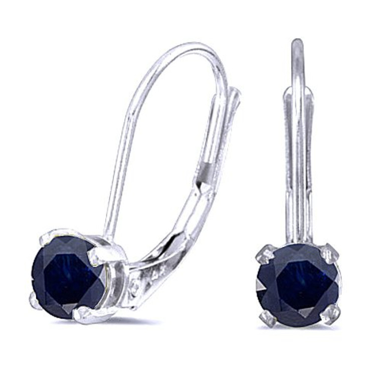 14k White Gold Round Sapphire Lever Back Earrings 09 | Shin Brothers*