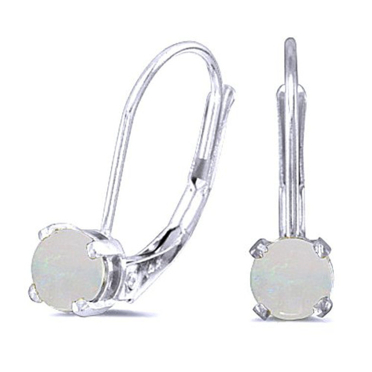 14k White Gold Round Opal Lever Back Earrings 10 | Shin Brothers*