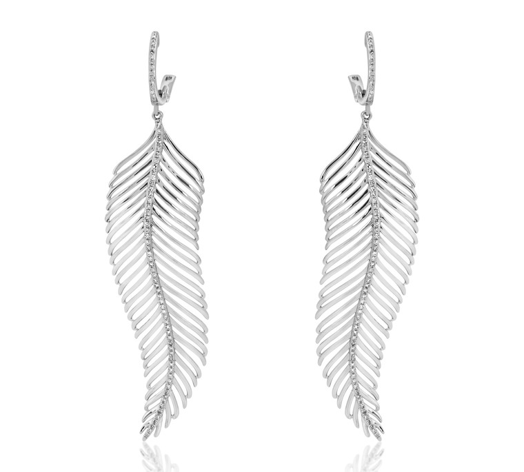 18K White Gold Diamond Feather Earrings 41002089 | Shin Brothers*