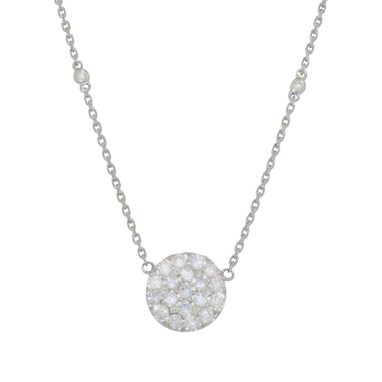 18K White Gold 18" Cluster Diamond Pendant Necklace