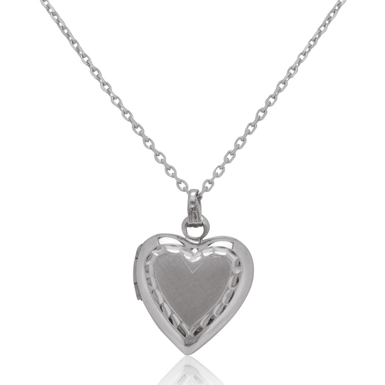 14K White Gold Diamond Cut Heart Locket Necklace 50002933 | Shin Brothers*